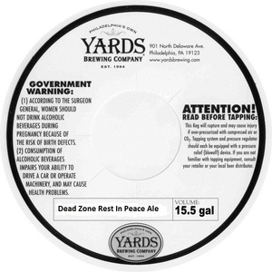Yards Brewing Company Dead Zone Rest In Peace Ale October 2015