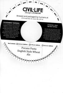 The Civil Life Brewing Co LLC Porano Pasta English Style Wheat Ale