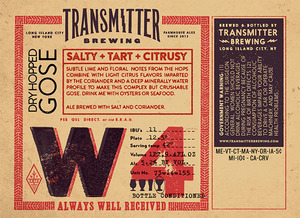 Transmitter Brewing W4 Dry Hopped Gose November 2015