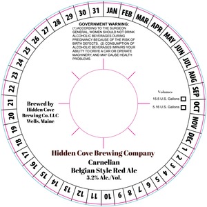 Hidden Cove Brewing Co. Carnelian Belgian Style Red Ale October 2015