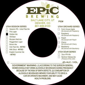 Epic Brewing Utah Session Series Golden Ale