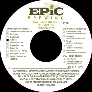 Epic Brewing Utah Session Series Wit Beer