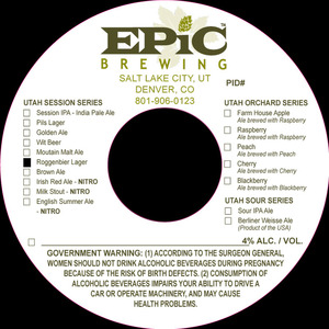 Epic Brewing Utah Session Series Roggenbier Lager