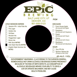 Epic Brewing Utah Session Series Irish-style Red Ale
