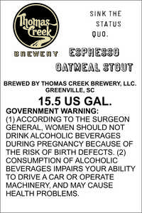 Thomas Creek Brewery Espresso Oatmeal Stout November 2015