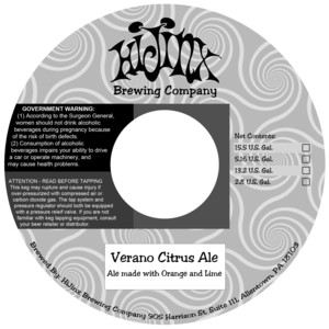 Hijinx Brewing Company Verano Citrus Ale November 2015