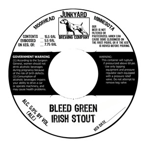 Junkyard Brewing Company Bleed Green Irish Stout November 2015