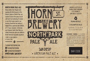 Thorn St. Brewery North Park Pale Ale November 2015