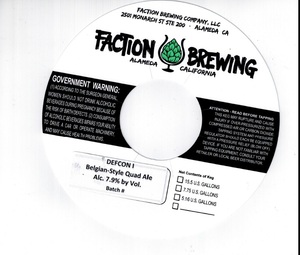 Faction Brewing Defcon 1- Belgian-style Quad Ale December 2015