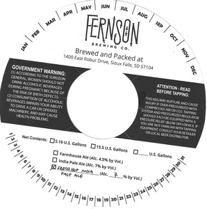 Fernson Brewing Company Fresh Hop India Pale Ale January 2016