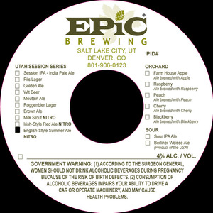 Epic Brewing Utah Session Series English-style Summer December 2015