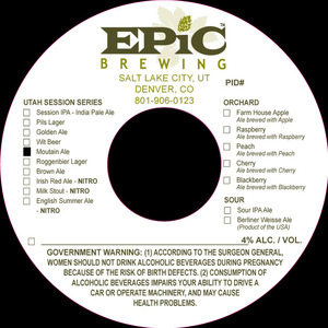 Epic Brewing Utah Session Series Mountain Ale December 2015