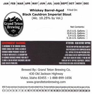 Grand Teton Brewing Company Whiskey Barrel Aged Black Cauldron December 2015