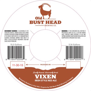 Old Bust Head Brewing Co. Vixen Irish Style Red Ale December 2015