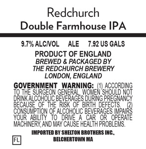 Redchurch Brewery Double Farmhouse IPA January 2016