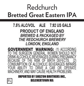 Redchurch Brewery Bretted Great Eastern IPA January 2016