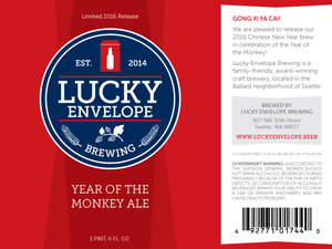 Lucky Envelope Brewing Year Of The Monkey Ale January 2016