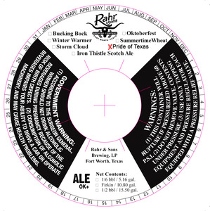 Rahr & Sons Brewing, LP Pride Of Texas January 2016