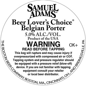 Samuel Adams Beer Lover's Choice Belgian Porter January 2016