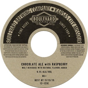 Boulevard Brewing Company Chocolate Ale With Raspberry