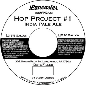 Lancaster Brewing Co. Hop Project #1 January 2016