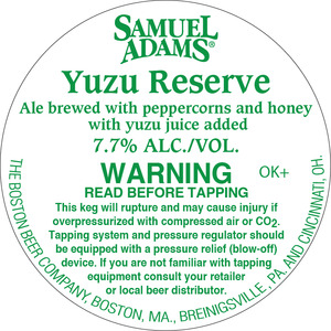 Samuel Adams Yuzu Reserve January 2016