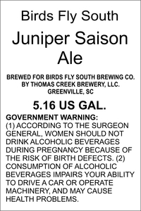 Birds Fly South Juniper Saison Ale January 2016