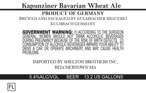 Kulmbacher Brauerei Kapuziner Bavarian Wheat Ale January 2016