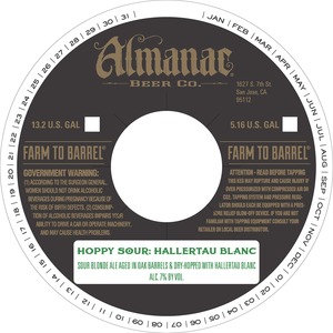 Almanac Beer Co. Hoppy Sour: Hallertau Blanc January 2016