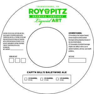 Roy-pitz Brewing Company Capt'n Bill's Barleywine Ale February 2016