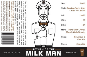 The Return Of The Milkman Bourbon Barrel-aged Cocoa Milk Stout February 2016