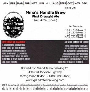 Grand Teton Brewing Mina's Handle Brew February 2016