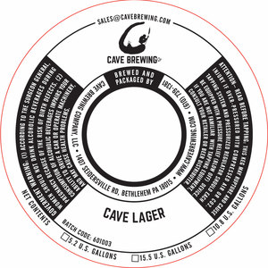 Cave Brewing Company Cave Lager February 2016