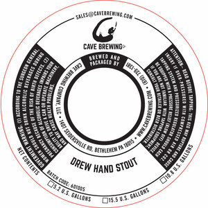 Cave Brewing Company Drew Hand Stout February 2016