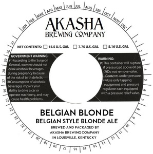 Akasha Brewing Company Belgian Blonde February 2016