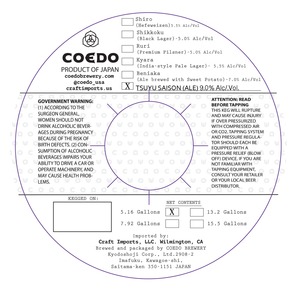 Coedo Brewery Tsuyu Saison March 2016