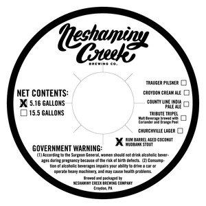 Neshaminy Creek Rum Barrel Aged Coconut Mudbank Stout February 2016