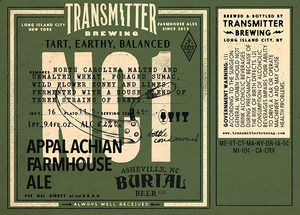 Transmitter Brewing Nc1 Appalachian Farmhouse Ale February 2016