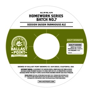 Ballast Point Homework Series Batch No. 7 March 2016