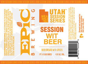 Epic Brewing Company Utah Session Series Wit Beer