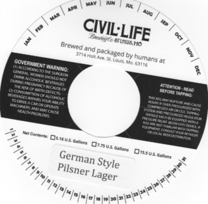 The Civil Life Brewing Co LLC German Style Pilsner Lager March 2016