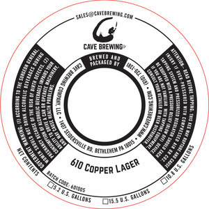 Cave Brewing Company 610 Copper Lager March 2016