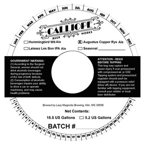 Calliope Beer Works Augustus Copper Rye Ale March 2016