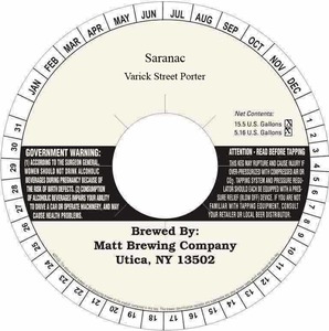 Matt Brewing Co., Inc. Varick Street Porter