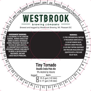 Westbrook Brewing Company Tiny Tornado Double IPA March 2016