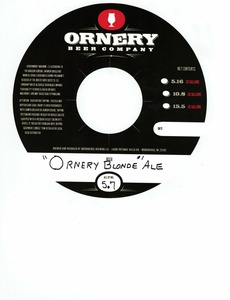 Ornery Blonde Ale March 2016