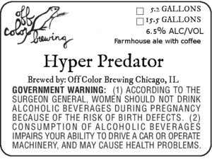 Off Color Brewing Hyper Predator April 2016