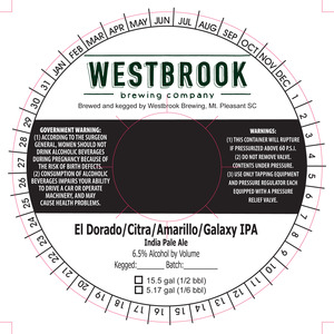 Westbrook Brewing Company El Dorado/citra/amarillo/galaxy IPA April 2016