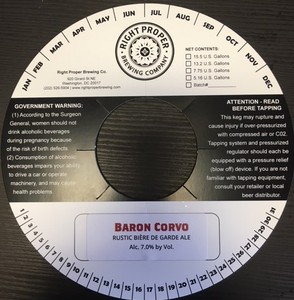 Baron Corvo Rustic Biere De Garde May 2016