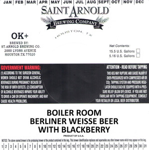 Saint Arnold Brewing Company Boiler Room Berliner Weisse W/blackberry April 2016